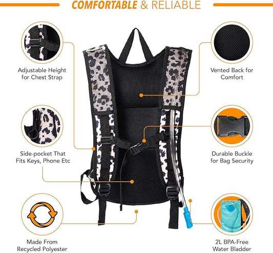 Vibe Festival Gear Hydration Pack Backpack with 2L Water Bladder for Women, Men, Teens, Kids - Hydropack Hydro Sports, Outdoor, Running, Camping, Hiking, Festivals, Raves