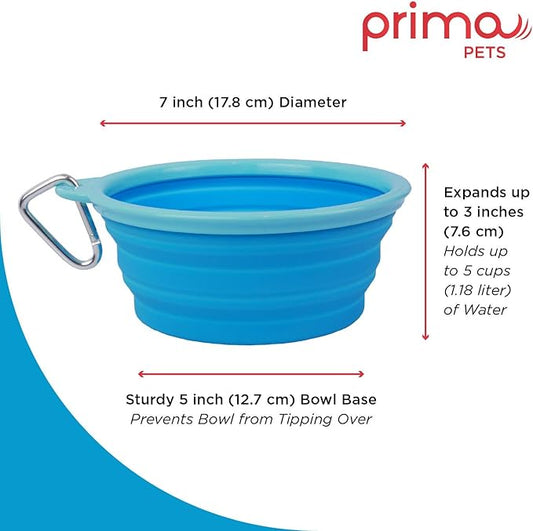 Prima Pet Expandable / Collapsible Silicone Food & Water Travel Bowl with Clip for Medium & Large Dog, Portable and Durable Pop-up Feeder for Convenient On-the-go Feeding, Size: 5 Cups (7 Inch Diameter Bowl) (LARGE (5 CUPS), AQUA)