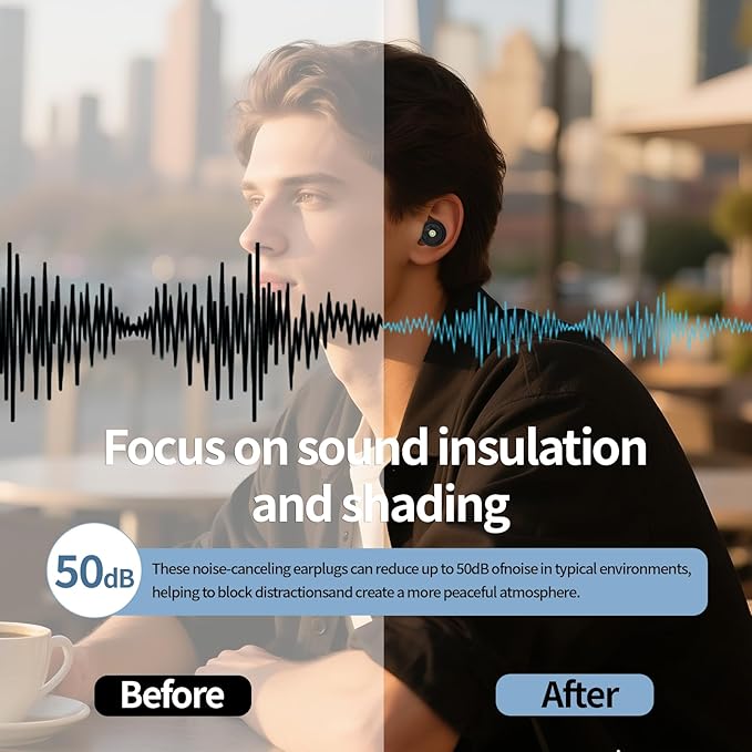 Ear Plugs for Sleeping Noise Cancelling 50dB, Reusable Hearing Protection for Snoring, Airplane Travel, Concerts & Focus, Includes 8 Silicone Tips & Comfortable Sleep Eye Mask (Black)