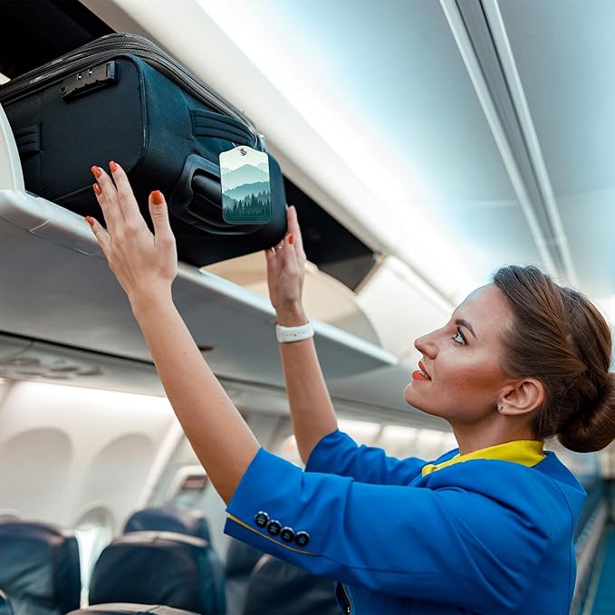 2 Pack Luggage Tag for Suitcase Green Mountain Landscape Leather Travel Cruise Luggage Tag with Stainless Steel Loop Name ID Label Privacy Cover for Adults Teens Travel Bag Labels Set