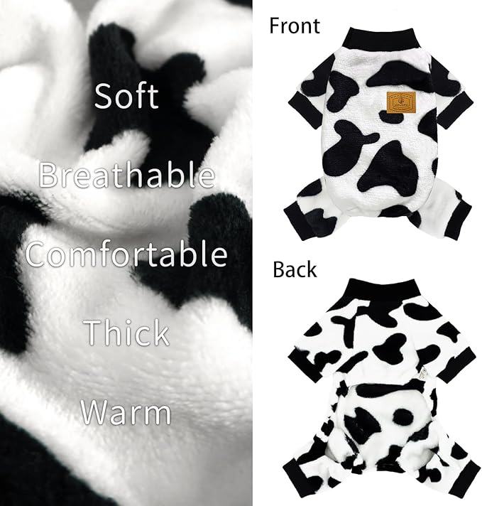 XPUDAC Cow Dog Sweater, Doggie Winter Clothes for Small Medium Dogs Girl Boy Fleece Dog Pajamas for Winter Christmas, X-Small