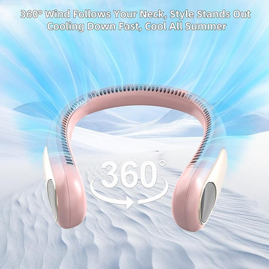 Portable Neck Fan,Personal Wearable Bladeless Fan,LED Display,4-Speeds,6000mAh USB Rechargeable,360° Strong Cooling Wind,Hands Free,Long Lasting,Birthday Gifts for Men Women Dad Mom (Pink)