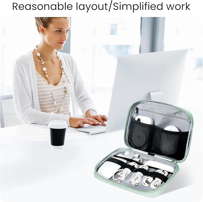 Electronics Organizer Bag, Portable Cable Organizer Case Travel Electronic Accessories Storage Case - Travel storage bag for Cables, Chargers, Phone, SD Cards - Green