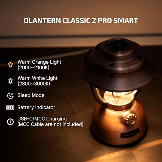 OLIGHT Olantern Classic 2 Pro APP Control Camping Lantern, 300 Lumens LED Rechargeable Lamp Flashlight with Dual Light Sources for Hurricane, Emergency, Hiking, Home Decor (Vintage Copper)