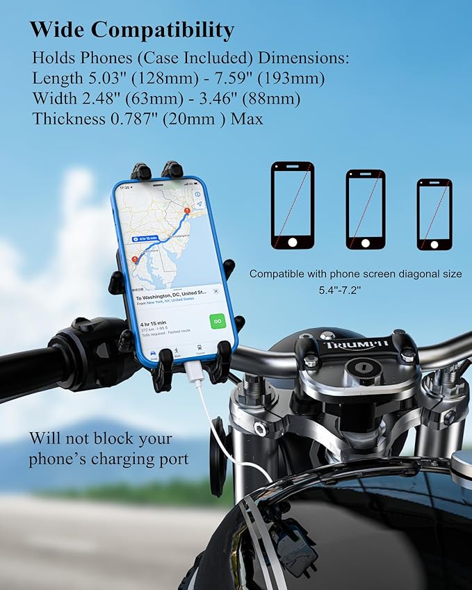 BRCOVAN 1'' Ball Phone Mount Holder with Vibration Dampener & Secure Lock, Fit for RAM Mounts B Size Double Socket Arm, for Motorcycle ATV UTV Car Bike Boat Truck Scooter, Fit 5.4-7.2'' Cellphones