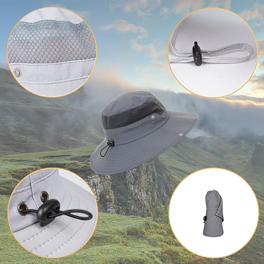 Sun Hat for Men Women UPF 50+ Fishing Hats Waterproof Wide Brim Boonie Bucket Hat for Safari Beach Hiking Garden