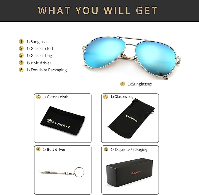 SUNGAIT Women's Lightweight Oversized Aviator Sunglasses - Classic Style Polarized Lens
