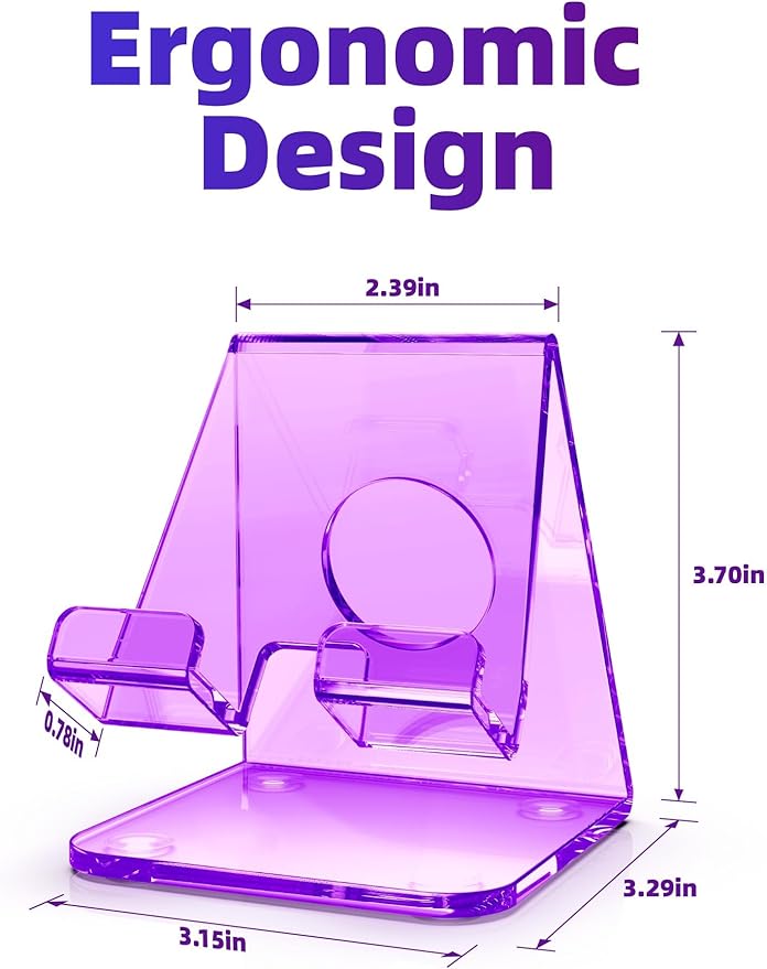 TOPGO Acrylic Cell Phone Stand, Clear phone Holder for Office Desk, Vanity, Kitchen Counter, Bedside Table, Compatible with iPhone 17 16 15 14 13 12 Pro Max Plus/Smartphones/iPad/Switc(Crystal Purple)
