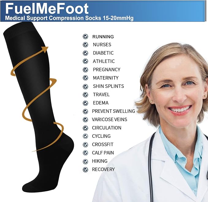 FuelMeFoot 3 Pack Copper Compression Socks - Compression Socks Women & Men Circulation - Best for Medical,Running,Athletic