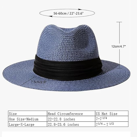 Lanzom Women Wide Brim Straw Panama Roll up Hat Fedora Beach Sun Hat UPF50+