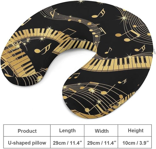 Comfortable Memory Foam Travel Neck Pillow Novel Music Note Prints, Washable Removable Cover, Chin Head Support for Airplane Car Office Pain Relief Sleeping