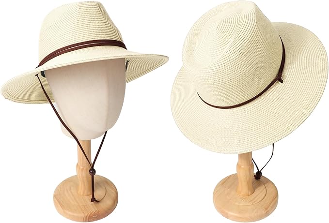 DRESHOW Women Straw Panama Hat Travel Fedora Beach Sun Hat Summer Wide Brim Straw Roll up Hat UPF 50+