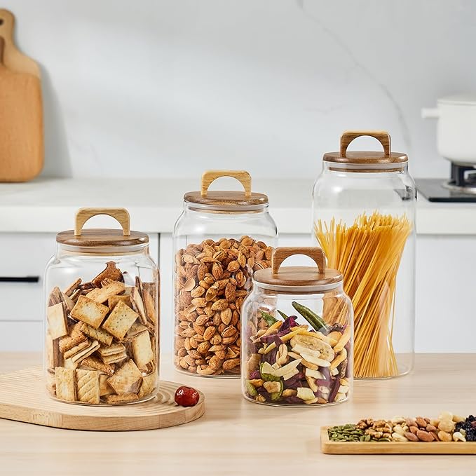 Sweejar Glass Jars for Laundry Room Organization, Half-Gallon Laundry Pods Container, Glass Food Storage Jars with Airtight Lid, 2 Pack, Press Lid