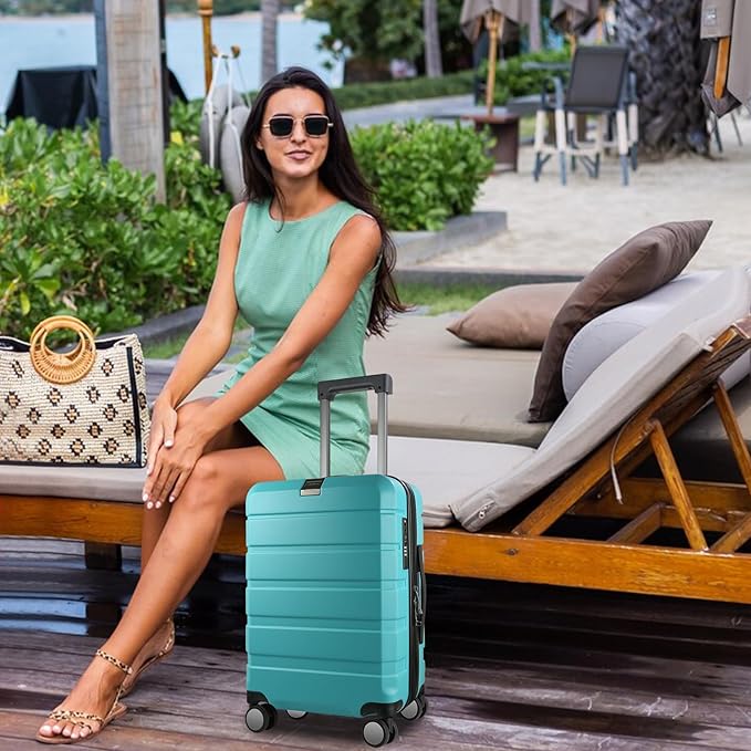 KROSER Hardside Expandable Carry On Luggage with Spinner Wheels & Built-in TSA Lock, Durable Suitcase Rolling Luggage with USB Port, Carry-On 20-Inch, Lake Blue