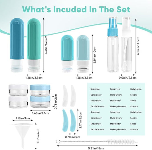 Landisun Travel Size Toiletries Essentials Bottles 18Pack Containers Travel-Essentials Leak Proof (Blue)