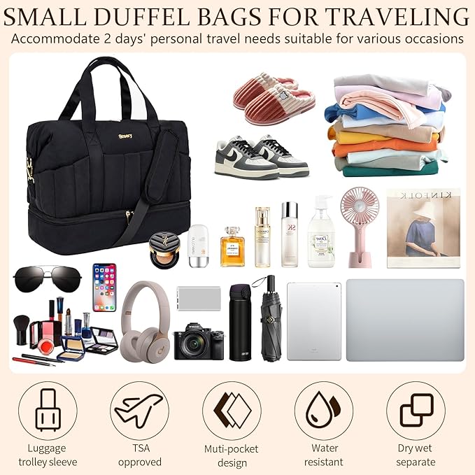 Weekender Bag, Large Travel Duffel Bag for Women, Carry on Overnight Bag with Shoe Compartment and Toiletry Bags
