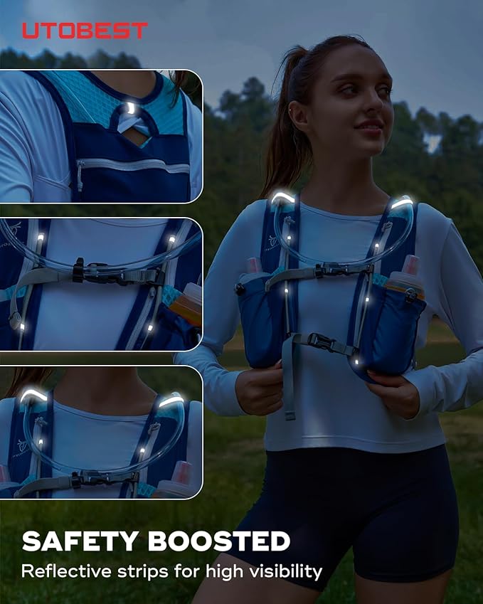 Running Vest, 5L Hydration Vest Lightweight, Breathable and Sweatproof Running Backpack, Adjustable Running Hydration Vest for Trail Running Marathon Race Jogging Cycling