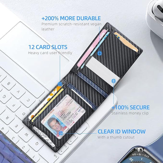 Zitahli Wallet for Men - with Money Clip Slim Leather Slots Credit Card Holder RFID Blocking Bifold Minimalist Wallets with Gift Box