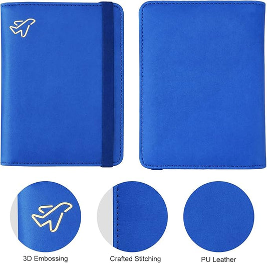 WALNEW Passport Holder for Travel, RFID Passport Cover Wallet for Women Men, PU Leather Passport Book Card Holder Case with Pen, Travelling Essentials for Flying