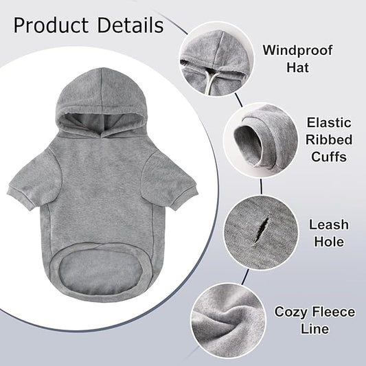 BAOBICUTE Dog Basic Hoodie Soft Dog Clothes Cold Weather Sweaters for Medium Large Dogs Cozy Fabric Warm Sweatshirt with Leash Hole (Grey, L (Back: 20.47",Chest: 28.35", Neck: 21.26"))