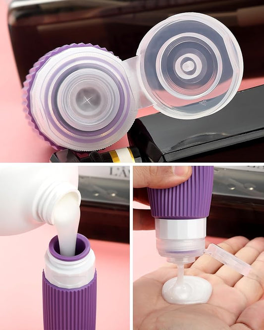 Travel Bottles 8 Pack, TSA Approved 3 oz Toiletries Containers, Leak Proof Silicone Squeezable Essentials Jars with Clear Bag