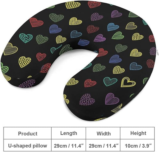 Soft Polyester Compact Neck Pillow, LGBT Pride Grunge Rainbow Hearts U-Shaped, Cervical Support for Home Car Travel Sleep, Machine Washable Comfort Design