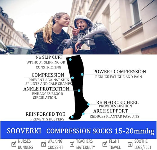 Graduated Copper Compression Socks for Men & Women Circulation 8 Pairs 15-20mmHg - Best for Running Athletic Cycling