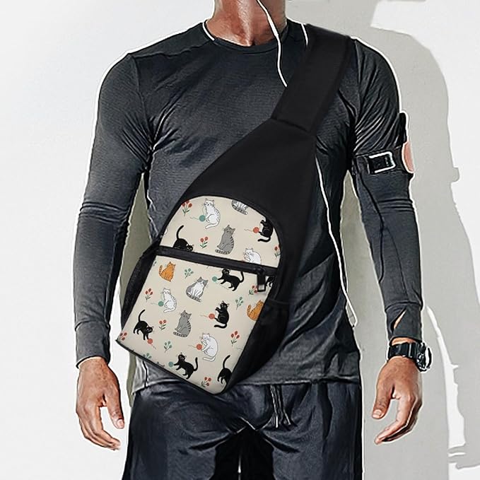 SWEET TANG Unisex Unique Chest Bag Gym Sack Fashion Sling Shoulder Backpack Outdoor Sports Daypack Beige Cat, Multipurpose Adjustable Bag for Daily Use