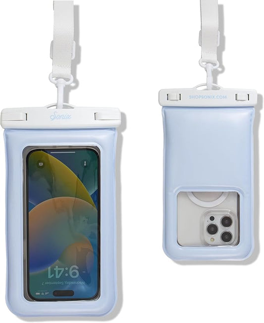 Sonix Waterproof Phone Pouch - Floating Phone Case Dry Bag w/Crossbody Lanyard - Beach Cruise Travel Essentials - Compatible w/All Devices, Touchscreen Friendly | Jelly Blue