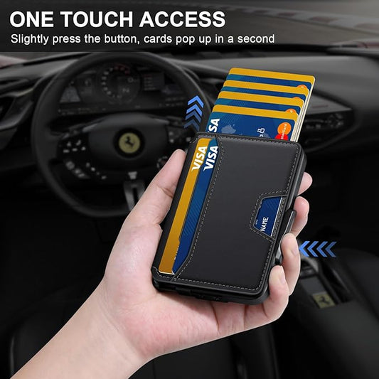 Wallet for Men, Mens Wallet Minimalist Slim Wallet, RFID Blocking Smart Pop Up Wallet with Money Clip & ID Window, Metal Compact Wallet, Aluminum Credit Card Holder Wallet