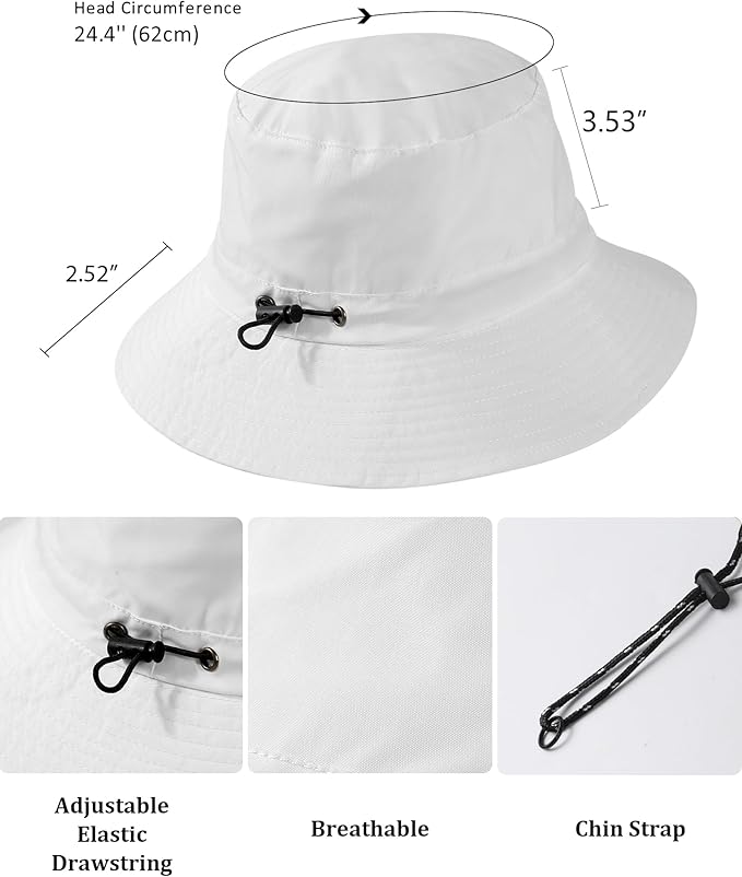 Water-Resistant Sun UPF 50+ Bucket Hat Protection Packable Brimmed Boonie for Women Men Summer Lightweight Hiking Outdoor Cap