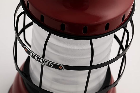Barebones Forest Lantern – Red, Vintage Rechargeable LED Lantern with Adjustable Brightness – Battery Operated Camping Light for Outdoor Adventures, Backyard Gatherings, and Emergency Use