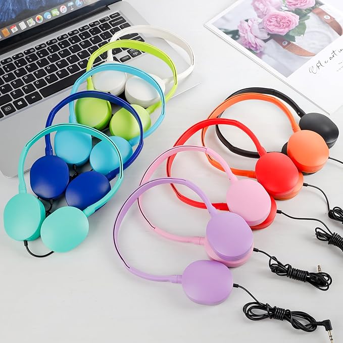 Kids Headphones Bulk for Classroom School 18 Pack,Wholesale Wired Adjustable Headphones for Students Teens Children Gift and Adult 3.5mm Jack (Mixed Colors)