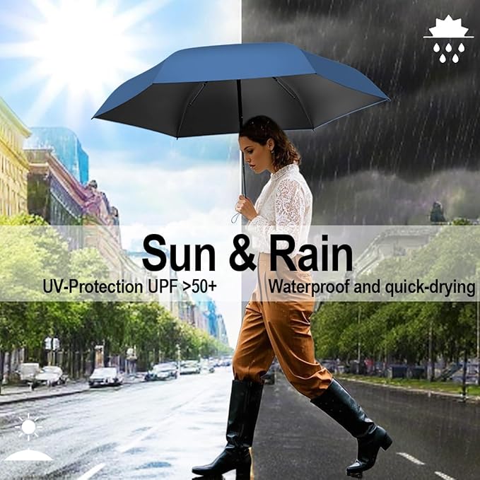 Windproof Mini Travel Folding Umbrella - UPF 50+ Sun & Rain Protection, Small Compact Lightweight Design Fits in Pocket or Bag, Eco-Friendly Fabric Wallet Umbrella for Commuter, Men Women Boys Girls