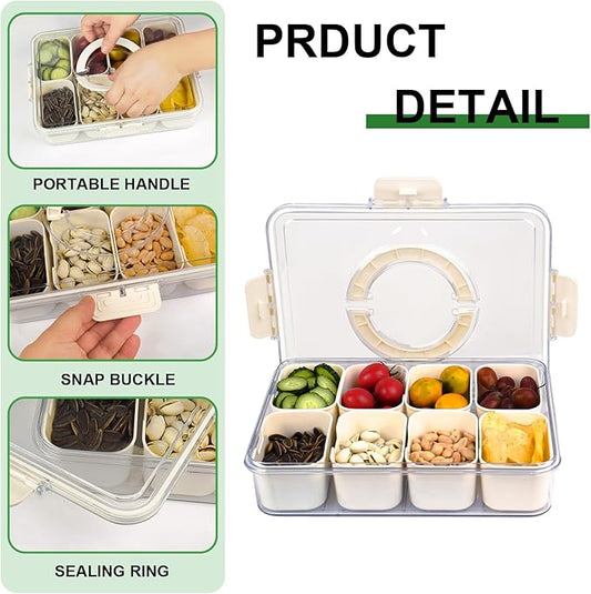 Snack Box Container, Portable Travel Charcuterie Board with Lid, Refrigerator Food Storage Box, Snack Organizer, Divided Storage Containers, chopped salad box (8 Compartment)