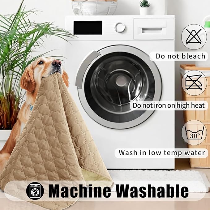 Smiry Waterproof Dog Bed Cover Blanket, Soft Reversible Pet Blanket, Washable Leakproof Cats Dogs Couch Cover for Sofa, Couch, Furniture, Plaid (30x53 Inch, Camel/Beige)