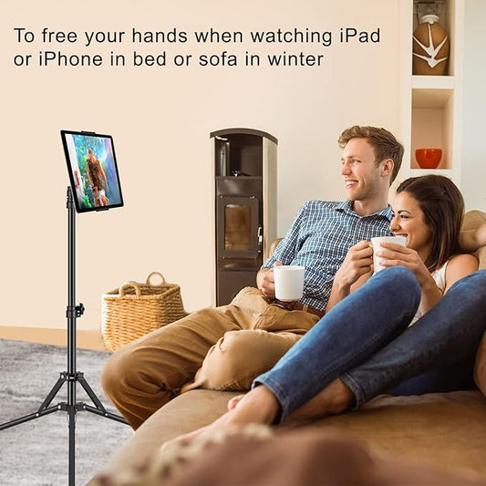 Ipad Tripod Stand, with 65 inch Height Adjustable iPad Stand Holder & iPad Floor Stand with 360° Rotating iPad Tripod Mount for iPad Pro, iPhone, Kindle, and All 4.5-12.9 Inch Tablets