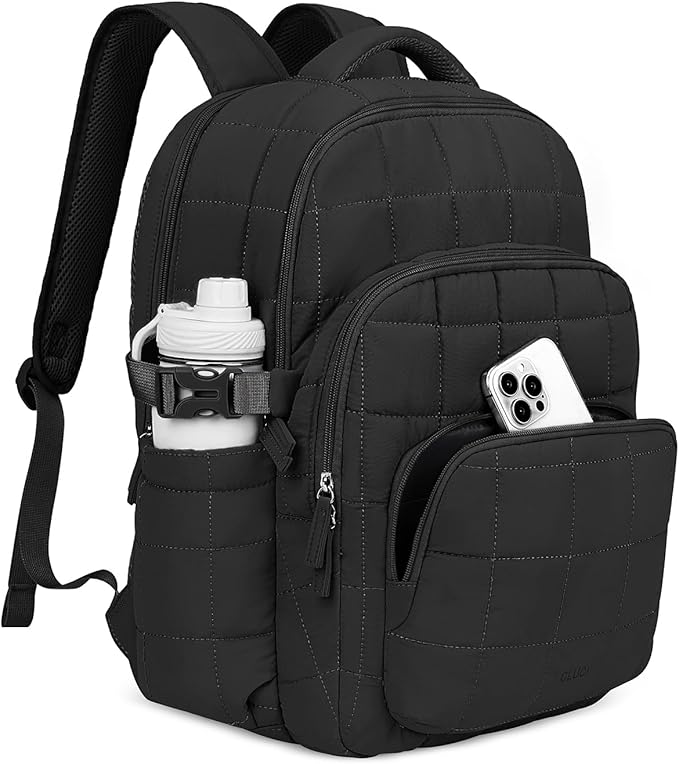 CLUCI 17.3 Inch Laptop Backpack for Women, Anti Theft Travel Backpack, Puffer Quilted Work Backpack, Water Resistant College Bookbag, Carry on backpack with RFID (Black)