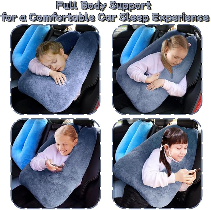 Sexysamba Travel Pillow with Sleep Mask Set Car Pillow Kids Travel Pillow for Sleeping U Shaped Car Seat Pillow Head Neck Body Support for Kids and Adults Road Trip Accessories,Grey