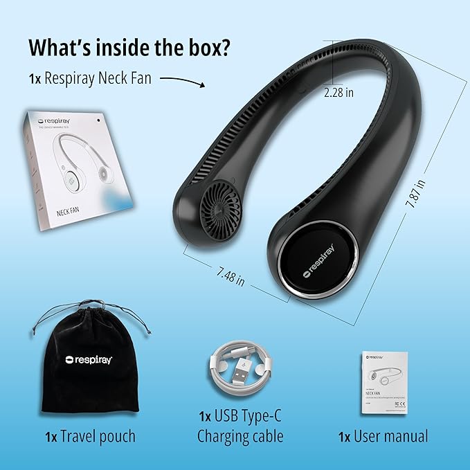 Portable Neck Fan – Hands Free Quiet 20dB Cooling Neck Fan, 17-Hour 4000mAh Battery, 3 Speeds, Wearable Fan for Neck Fans that Blow Cold Air, Personal Fans Portable Rechargeable (Black)