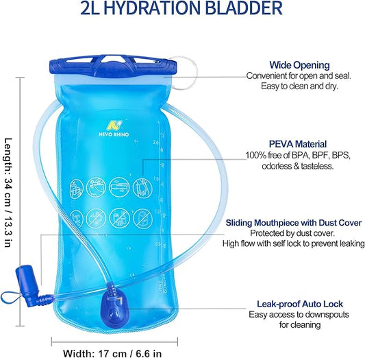 N NEVO RHINO Hydration Bladder1.5L- 2L-3L Leak Proof Water Reservoir, BPA -Free Water Pouch, Water Bladder for Hydration Packļ¼Hiking Backpack