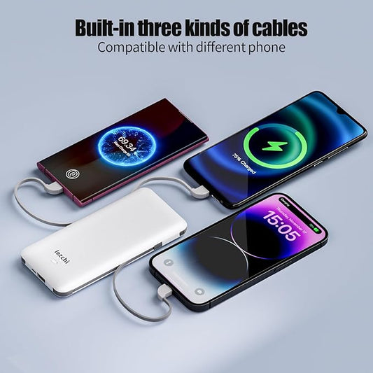 Portable Power Bank, Ultra Slim 10000mAh Portable Charger, USB C External Battery Pack with Built-in AC Plug, Charging Cable, Output Port, Compatible with All Kinds of Cellphones …