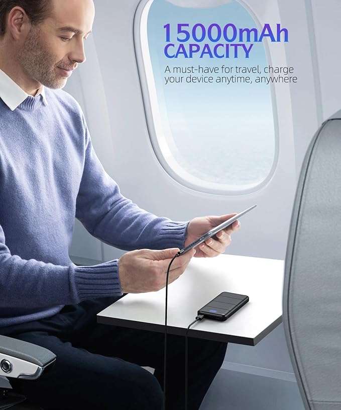 Portable-Charger-Power-Bank - 2 Pack 15000mAh Dual USB Power Bank Output 5V3.1A Fast Charging Portable Charger Compatible with Smartphones and All USB Devices (Deep Black and White)