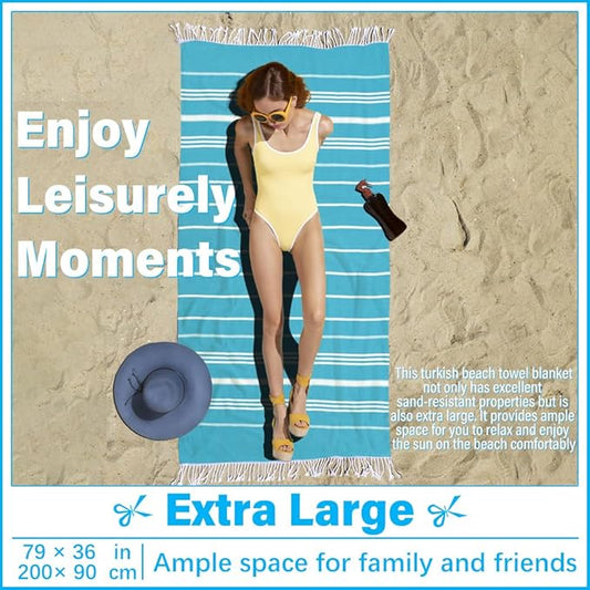 Thin Turkish Beach Towel Lightweight Soft Cotton Extra Large XL Oversized Sand Free Sandproof Absorbent Quick Dry Towels Cloud Bath Pool Travel Compact Essentials Accessories for Adult Gifts