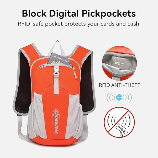 CROSSGEAR Packable Hiking Backpack, 16L Lightweight Foldable Backpack with RFID Pocket, Small Hiking Daypack for Women Men Orange