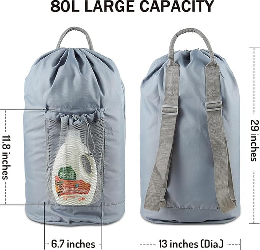 Backpack Laundry Bag, Large Laundry Backpack with Detergent Holder and Adjustable Shoulder Straps for College Travel Dorm Room (Gray)