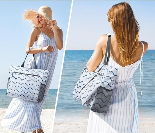 G4Free Beach Bag, Waterproof Sandproof Beach Tote Bag, Large Capacity Foldable for Women