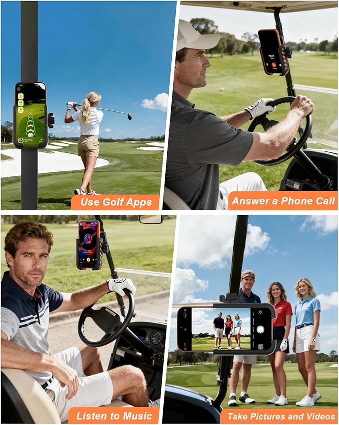 Magnetic Golf Cart Phone Holder Mount Compatible with iPhone/Galaxy/Google Pixel, Fits EZGO Club Car Yamaha, Ultra Strength Magnet/360° Rotatable/1s Phone Clip Install & Golf Cart Accessories