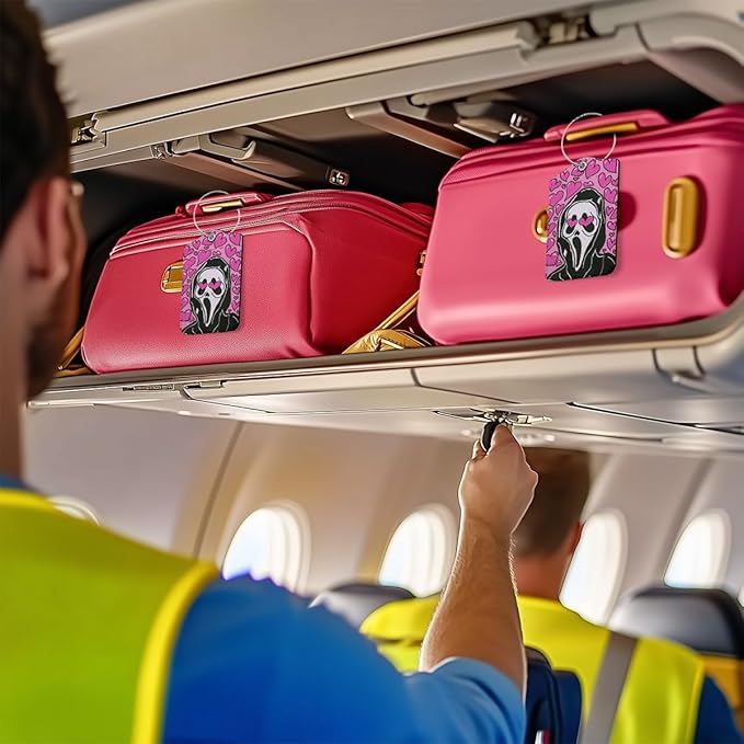 Funny Horror Movie Luggage tag, Suitcase Tags with Privacy Flap and Metal Loop, Ghost Spooky Movie Fans Luggage Tags for Suitcases, Identifiers Travel Essentials Bag Tags for Luggage, Gifts for Women