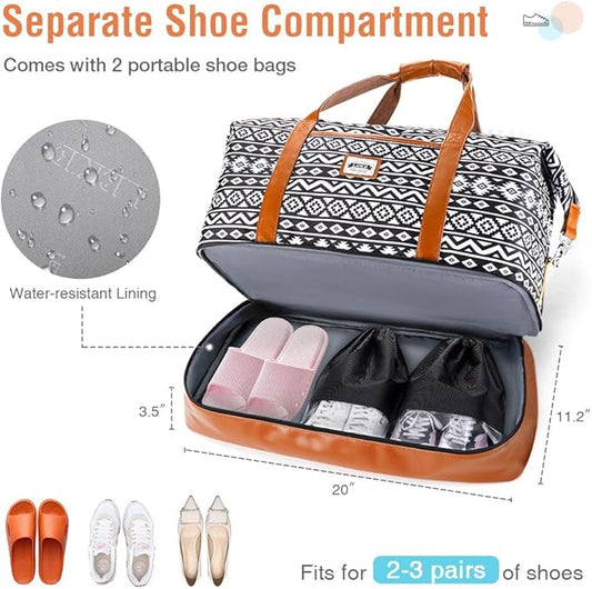 Weekender Bags for Women, Travel Duffle Bag Carry On Travel Bag Overnight Bag with Shoe Compartment Toiletry Bag, Large Weekend Tote Bag Gym Bag Hospital Bag for Labor and Delivery, 50L, Black